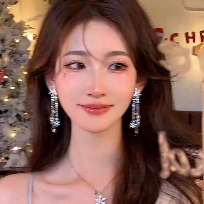 Chynian Earrings Snowflake Sway Winter Popular Earrings for Ladies Long Christmas Silver 925 Earrings for Metal Allergies Accessories She Birthday