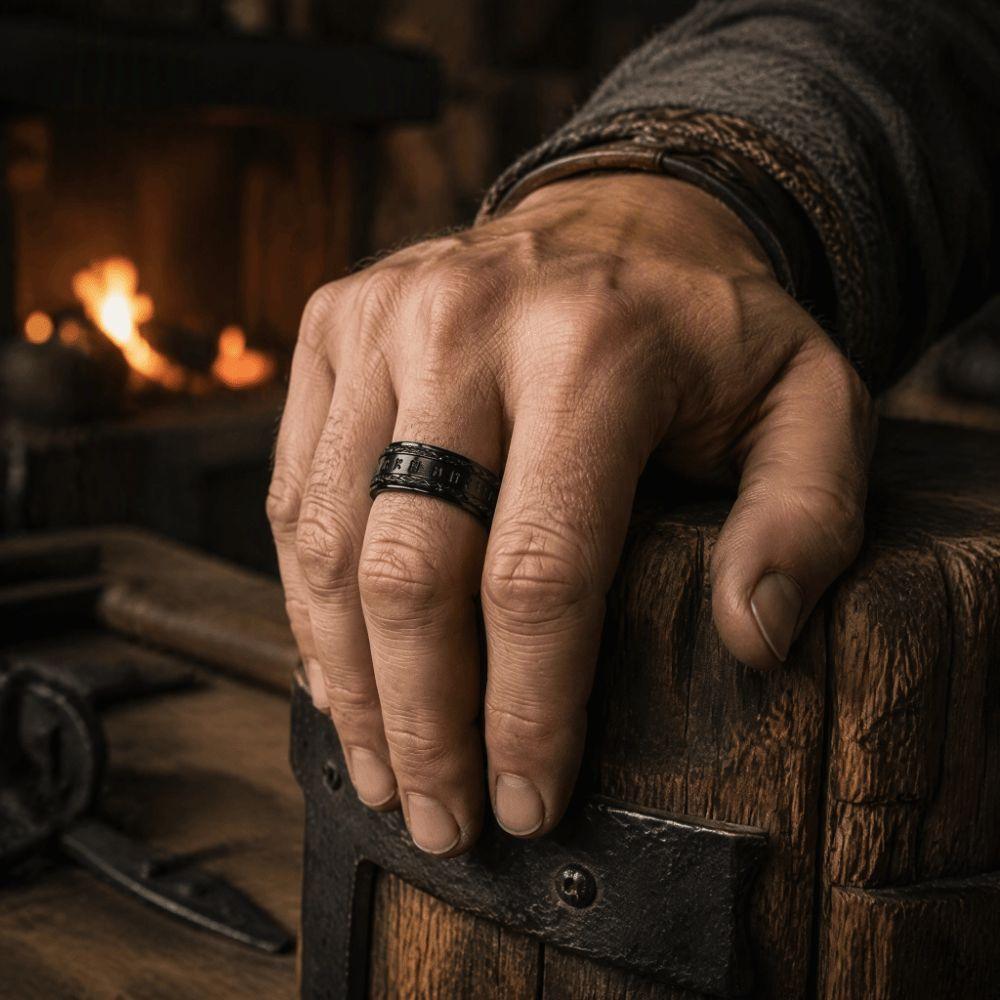 Stylish Viking Rune Ancient Engraved Ring Titanium Steel Nordic Viking Ring Jewelry Gifts