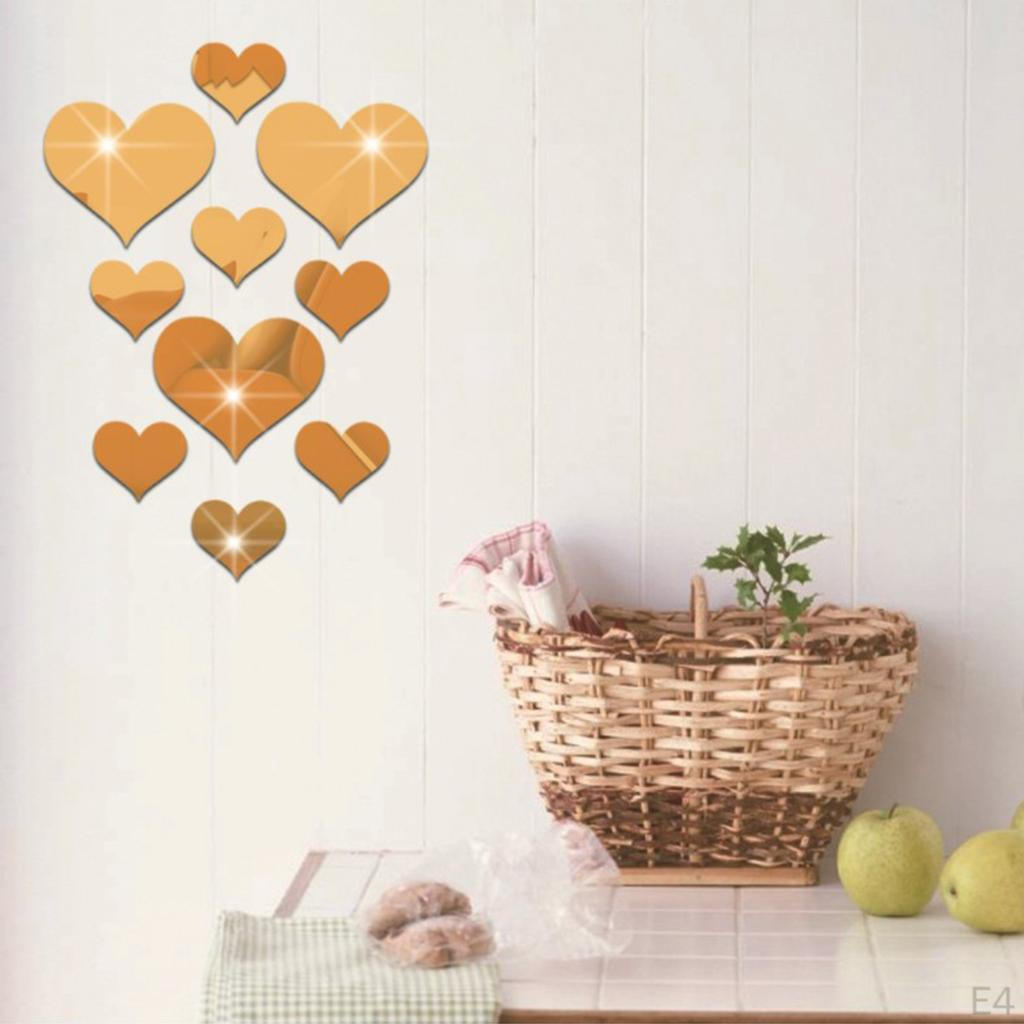 Съемная 3D-наклейка на стену из акрила с зеркальным эффектом, DIY, в форме сердец