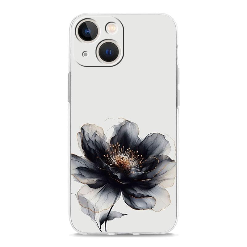 Чехол для телефона iPhone 17 Air Cases iPhone 16 15 12 13 14 Pro Max SE 7 8 Plus iPhone11 Прозрачный чехол Цветок в стиле живописи тушью