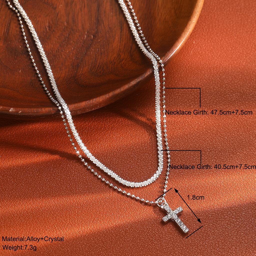 1 шт. Продается модный и минималистичный сверкающий кулон в виде креста с заклепками и двухслойным ожерельем из сплава