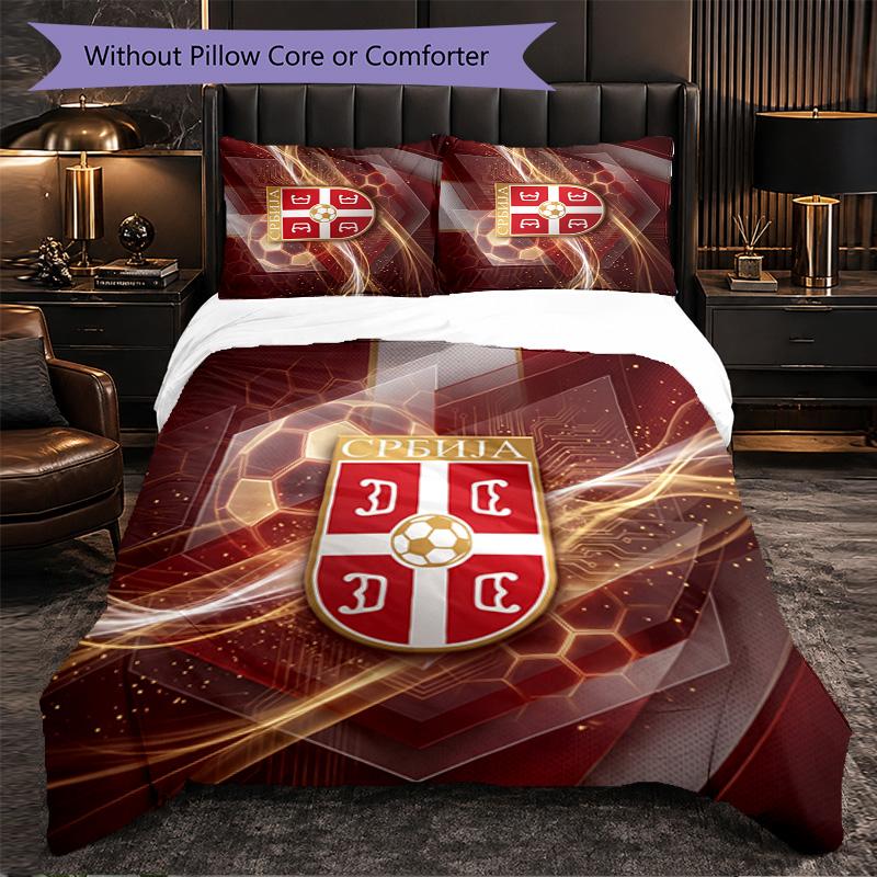 Serbia Pattern 3 Pieces Bedding Set Soft Microfiber Duvet Cover with Pillow Cases for Bedroom