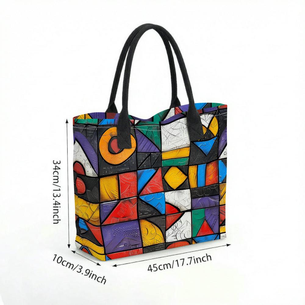  Colorful Geometric Art Tote Bag Large Capacity Casual Shoulder Handbag for Daily Use