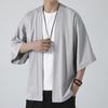 Men Shirt Kimono Japanese Style Solid Color Three Quarter Cardigan Men Shirts Outerwear