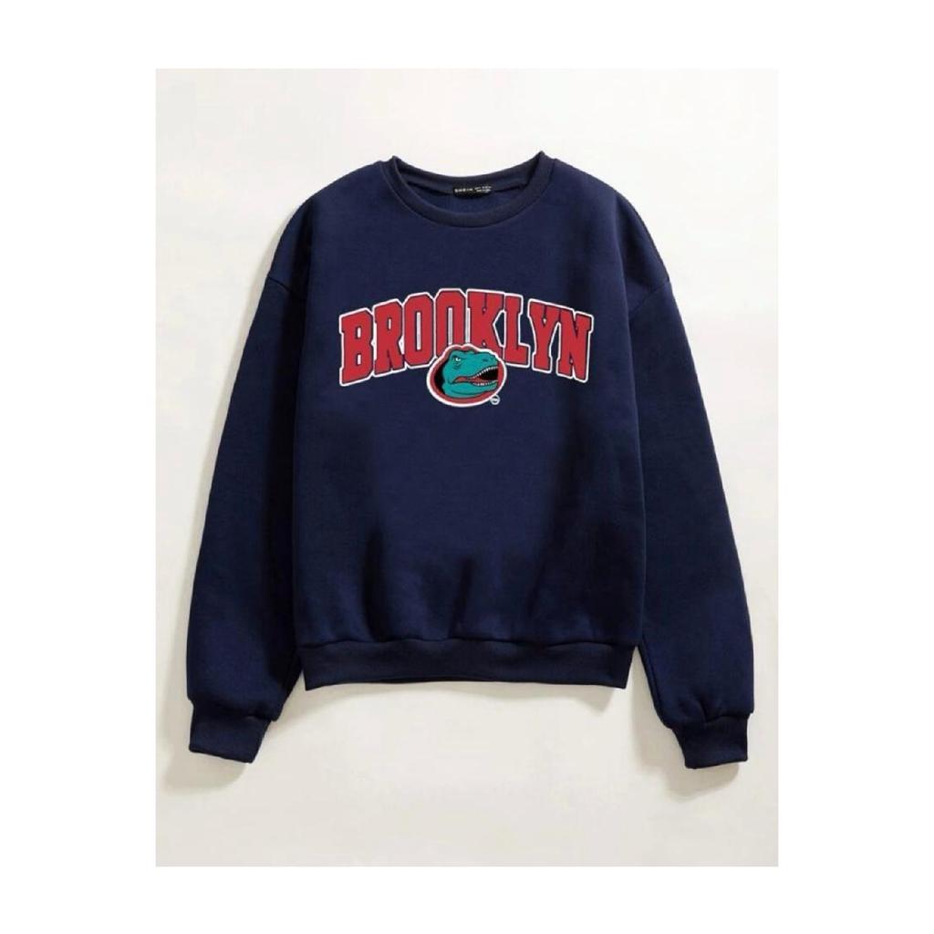 Unisex Navy Blue Brooklyn Crocodile Printed Oversize Sweatshirt