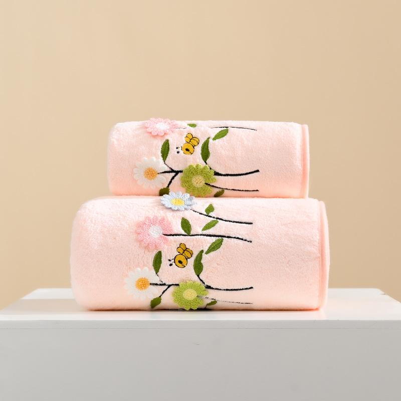 Вышитое цветами банное полотенце, утолщенное абсорбирующее быстросохнущее полотенце из кораллового флиса, банное полотенце