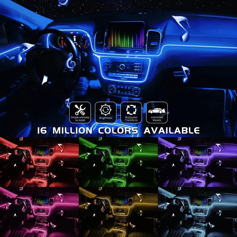 Неоновая светодиодная подсветка салона автомобиля RGB окружающий свет оптоволоконный комплект с беспроводным управлением через приложение светодиодная декоративная лампа Auto Atmosphere