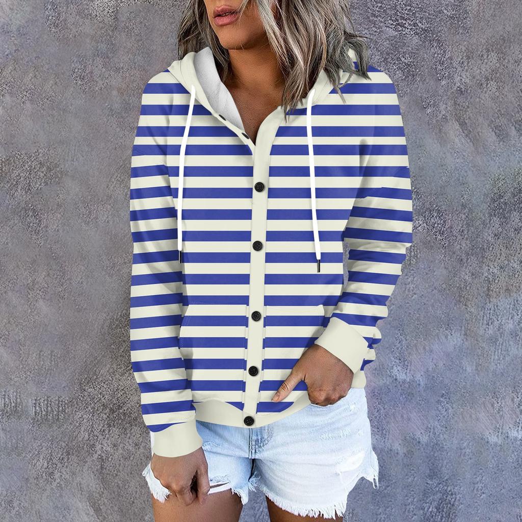 Женская толстовка с капюшоном, полосатый принт, длинные рукава, свободная спортивная куртка с капюшоном