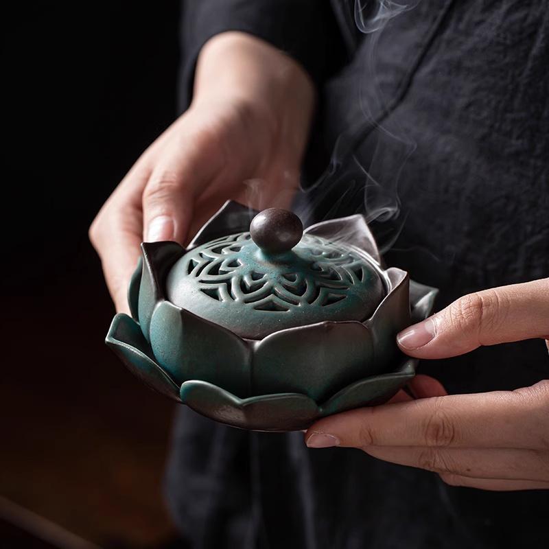 Керамическая подставка для благовоний ручной работы Лотос Дзен Ароматерапия Домашний декор, Ретро Искусство ароматов Подарок Внутренний Дзен-декор Ароматическая подставка