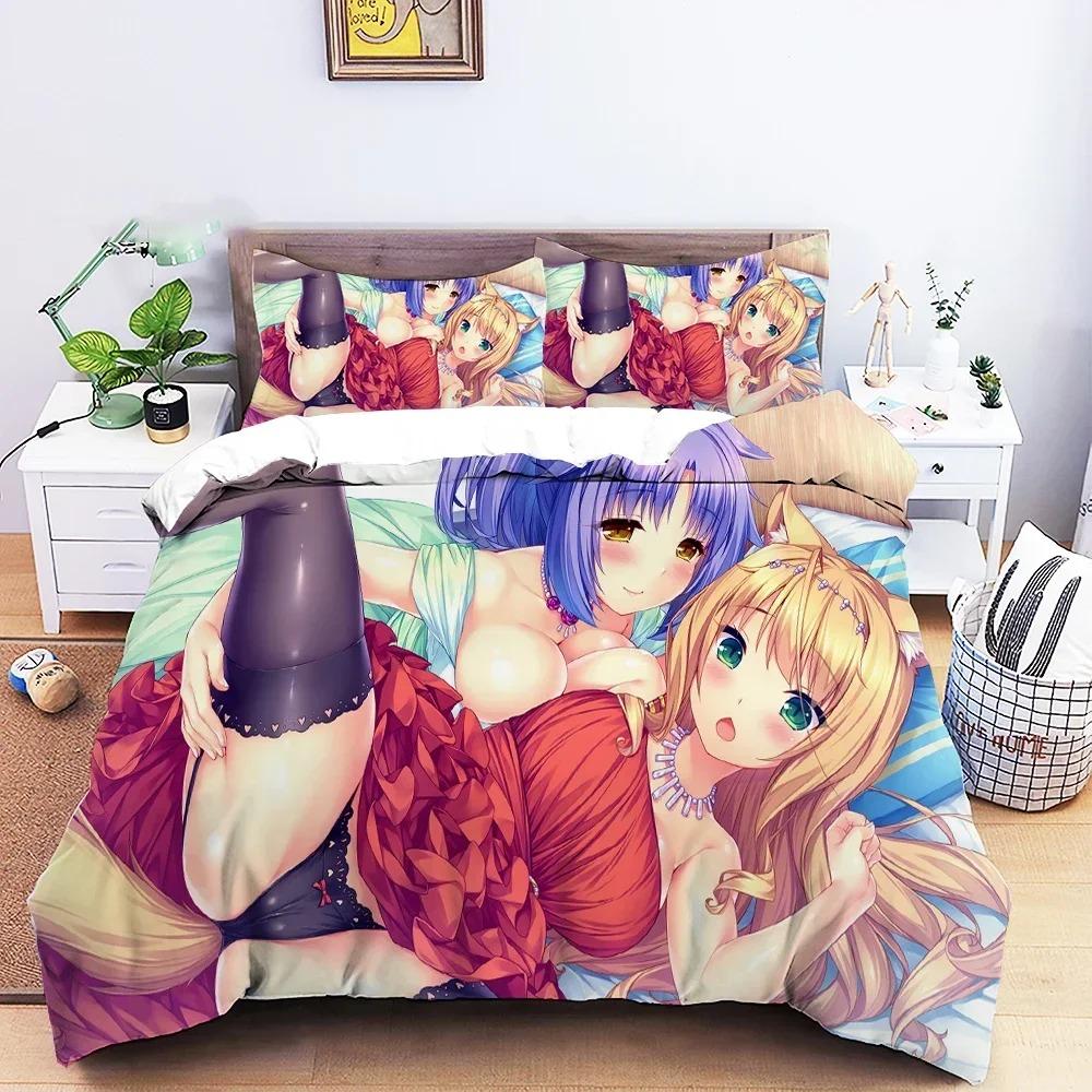 Аниме Nekopara Сексуальная Девушка Комплект Постельного Белья 3D Печать Подходит для Спальни Мягкий Пододеяльник с Наволочками Для Детей Детский Домашний Текстиль