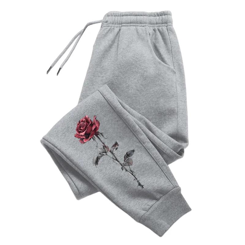 Rose Printed Sweatpants for Woman All Season Daily Casual Sporty Jogging Pants Ladies Outdoor Fitness Yoga Versatile Trousers