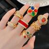 French Antique Treasure Inlay Drill Glaze Gold Plated Ring Suitable For Women's Daily Party Fashion Jewelry