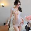 Sexy Fishnet Pajamas Bodycon Dress Elegant Long Sleeve Backless Mesh Dress Mesh Lace Sheer Hot Sexy Women Mini Dress