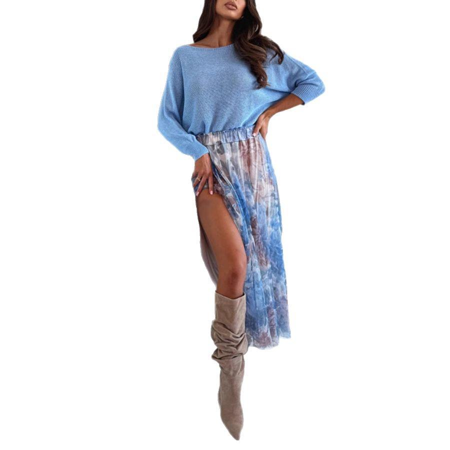 2025 Новая летняя европейская и американская шифоновая юбка с принтом на резинке для женщин