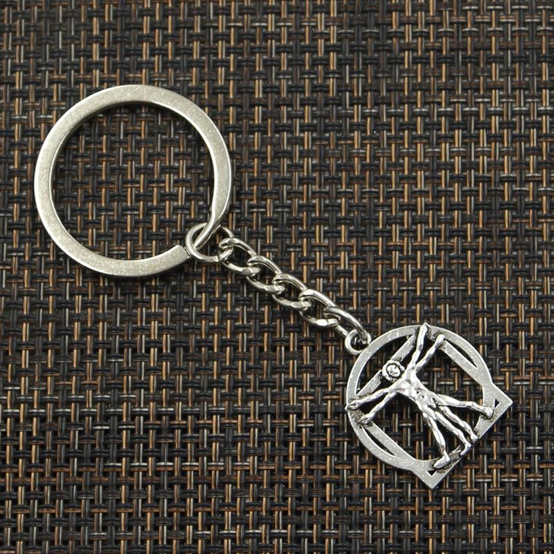 Модный брелок для ключей 30 мм, металлический брелок для ключей, ювелирные изделия, античная бронза, человеческая фигура да Винчи, подвеска 26x22 мм