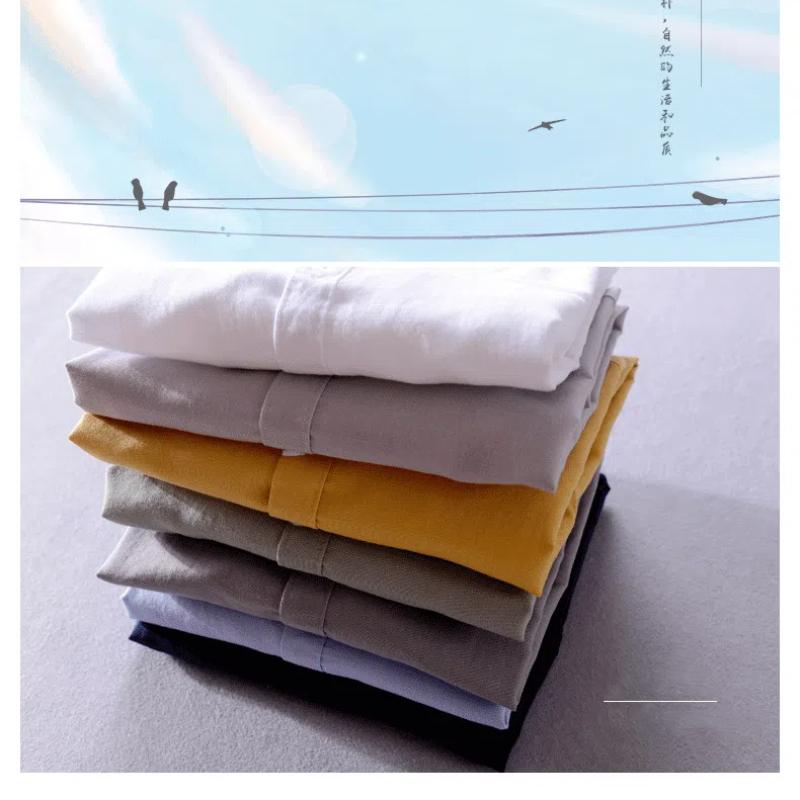 Базовая летняя рубашка для мужчин с воротником-стойкой, однотонная рубашка из хлопка и льна с коротким рукавом, размер 4XL, повседневные топы, пляжные дышащие мужские рубашки