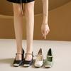 Туфли Мэри Джейн на высоком каблуке женские летние 2024 года из французского атласа с юбкой толстый каблук квадратный нос легкий рот темперамент одиночные туфли