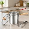 Perforated Insert Cooking Vessel with Metal Body, Glass Cover and Food Handling Tool for Raising Ready Items from Oil During Daily Meal Preparation