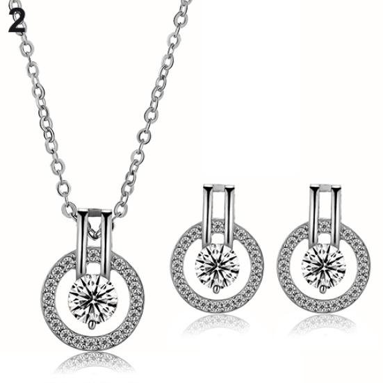 Женский циркон круглый кулон колье-цепочка серьги свадебный комплект украшений
