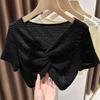 Short Sleeve Mesh Knitted Pullover Top V-neck Sun Protection Shawl T Shirt  Beach