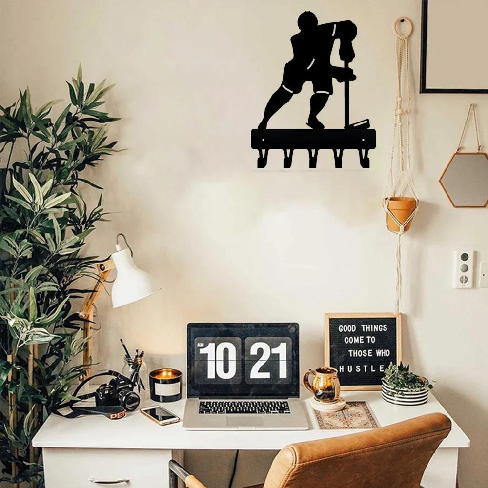 1pc Hockey Defense Sport Key Hooks Holder Wall Mounted Hook Up Wall Art Home Decor Coat Rack Hooks for Sports Enthusiasts