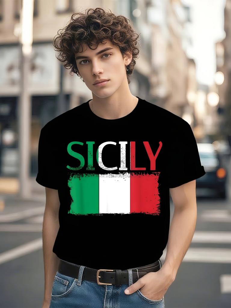 Vintage Sicily Italy Graphic - Sicilian Heritage Tee with Sicily Flag Colors T-shirt