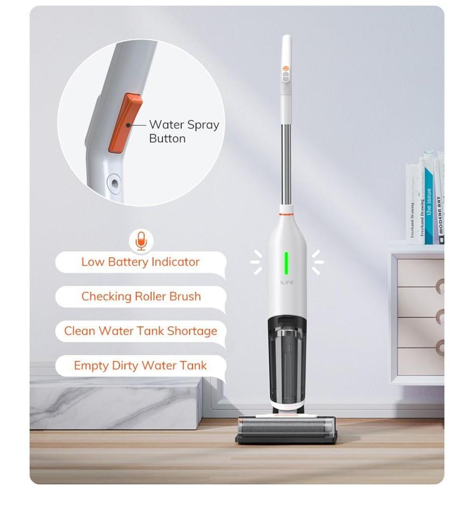 ILIFE W90 Cordless Wet Dry Vacuum Cleaner, 3 In 1 Vacuum Mop and Wash, Self-Cleaning, 700ml Water Tank, 30Mins Runtime