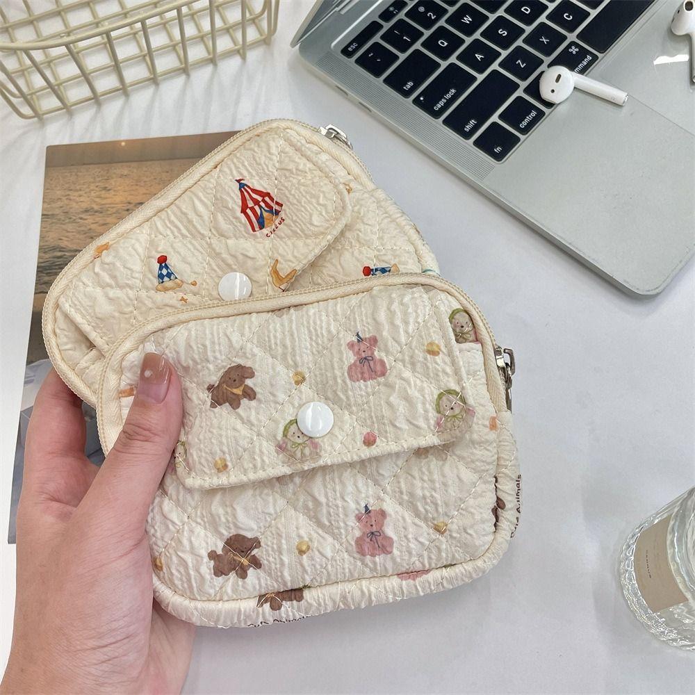 Flower Floral Coin Purse Large Capacity Mini Canvas Storage Bag Small Makeup Lipstick Bag Students