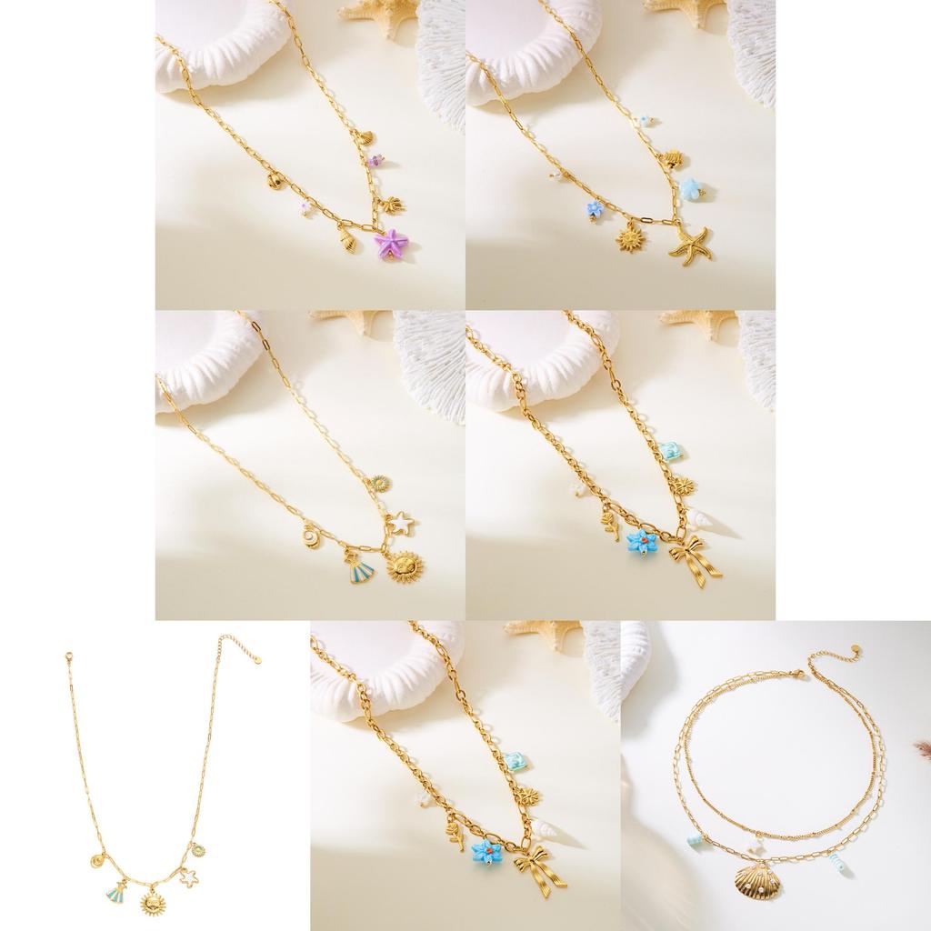 Летние украшения Многослойное ожерелье из нержавеющей стали с подвеской в виде морской звезды и ракушки для женщин