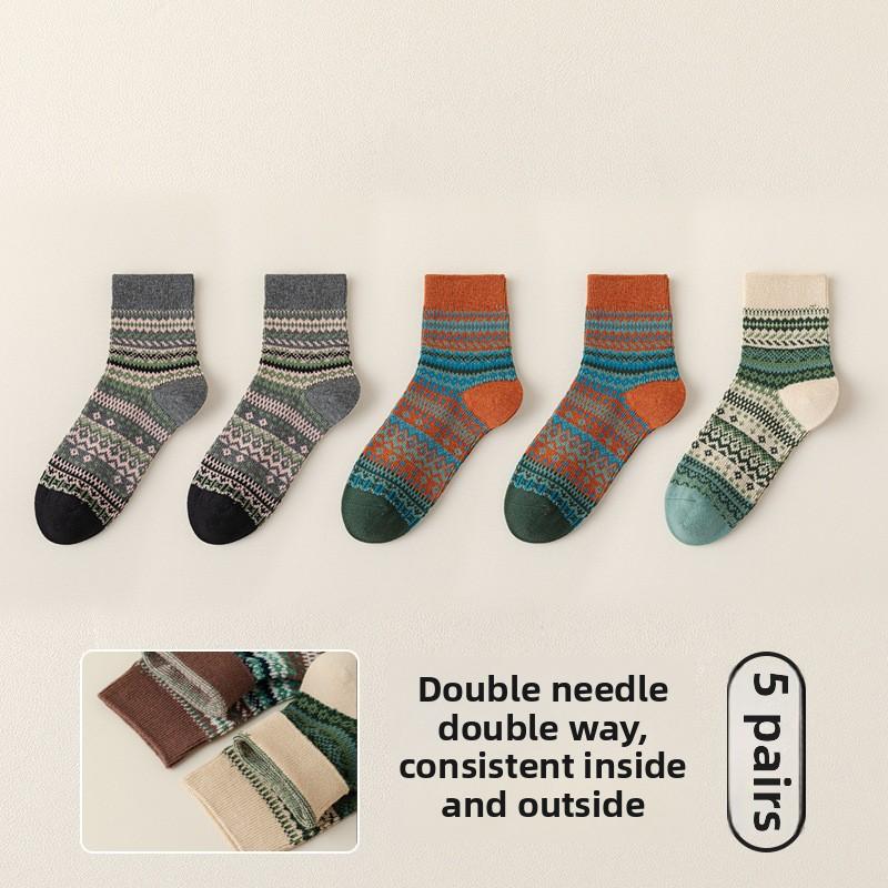 5 пар носков для девочек осень-зима ретро мода новые барабанные хлопковые