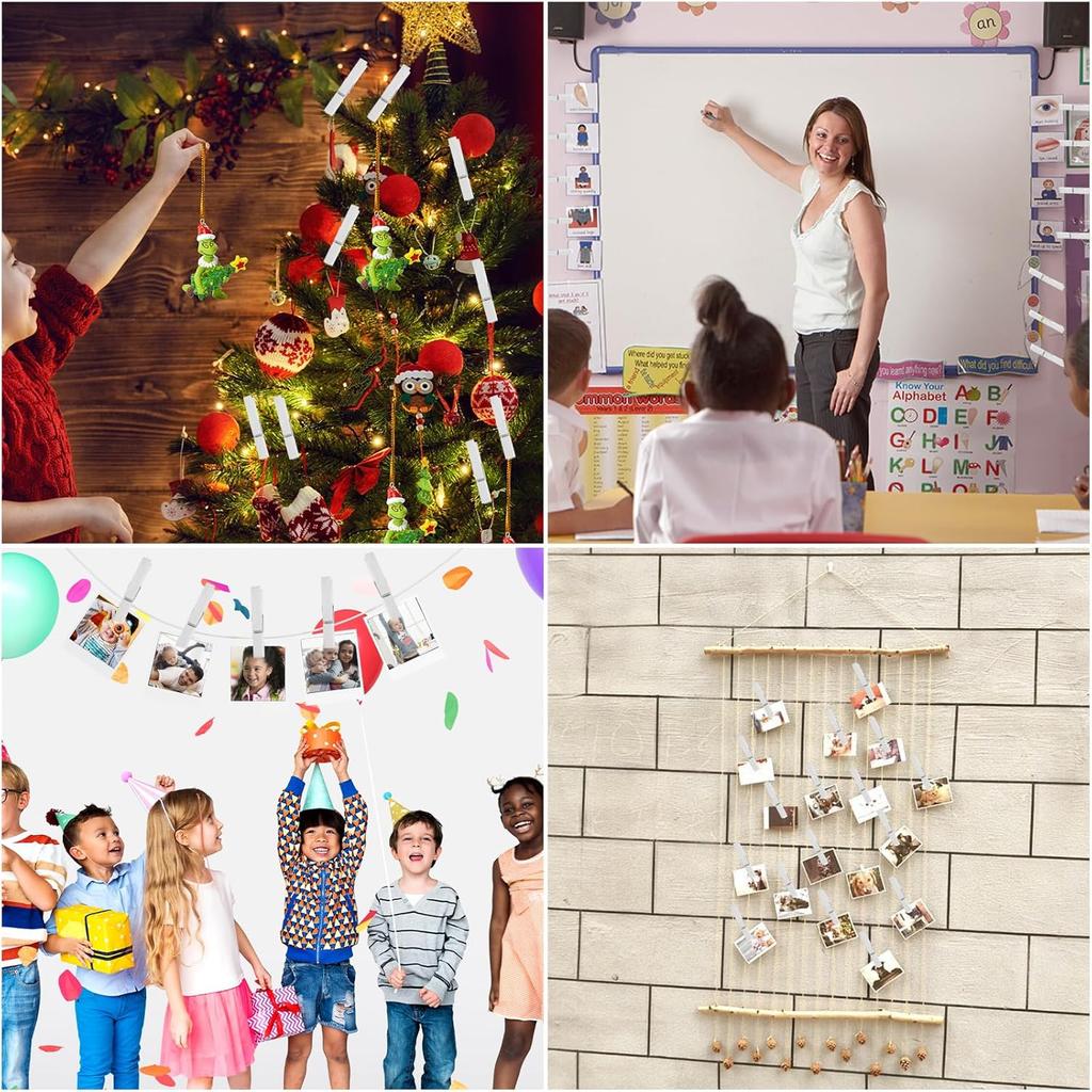 50 шт. Белых деревянных прищепок, 2,9 дюйма Прищепки для рукоделия, Натуральные зажимы для сушки белья, Значок-помпон для DIY