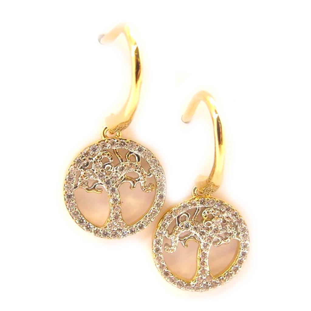 Les Trésors De Lily [L4700] - Gold Plated Earrings 'Tree of Life' White Gold - 27x12 Mm