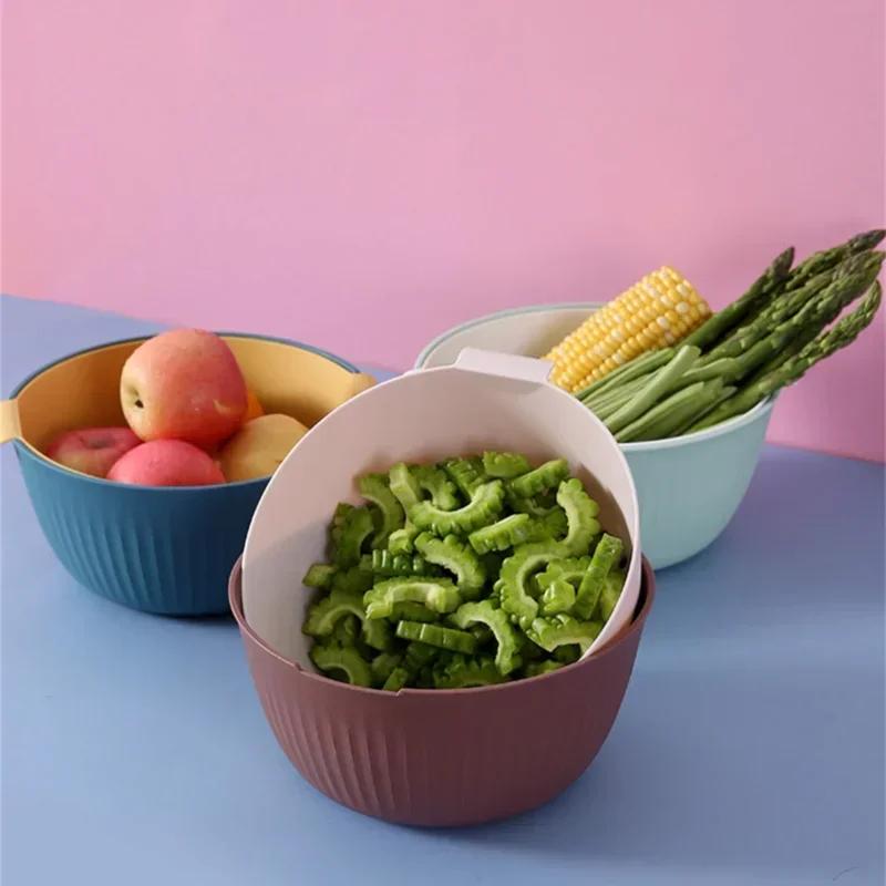 Кухонная силиконовая корзина с двойным сливом, миска, корзина для хранения, ситечки, миски, дуршлаг для чистки овощей, инструмент