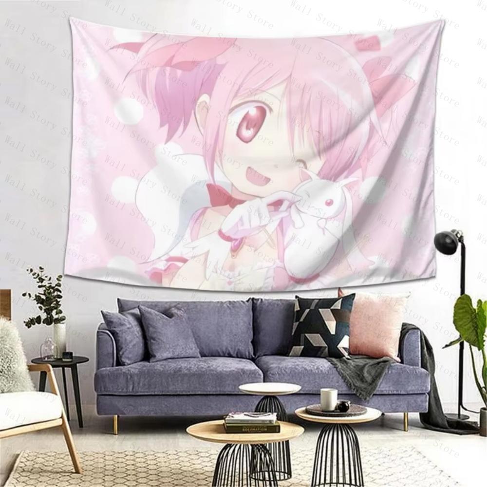 Аниме Гобелен с Puella Magi Madoka Magica Мадока Канаме Кюбей Белый Горошек для Спальни Гобелен Гостиной