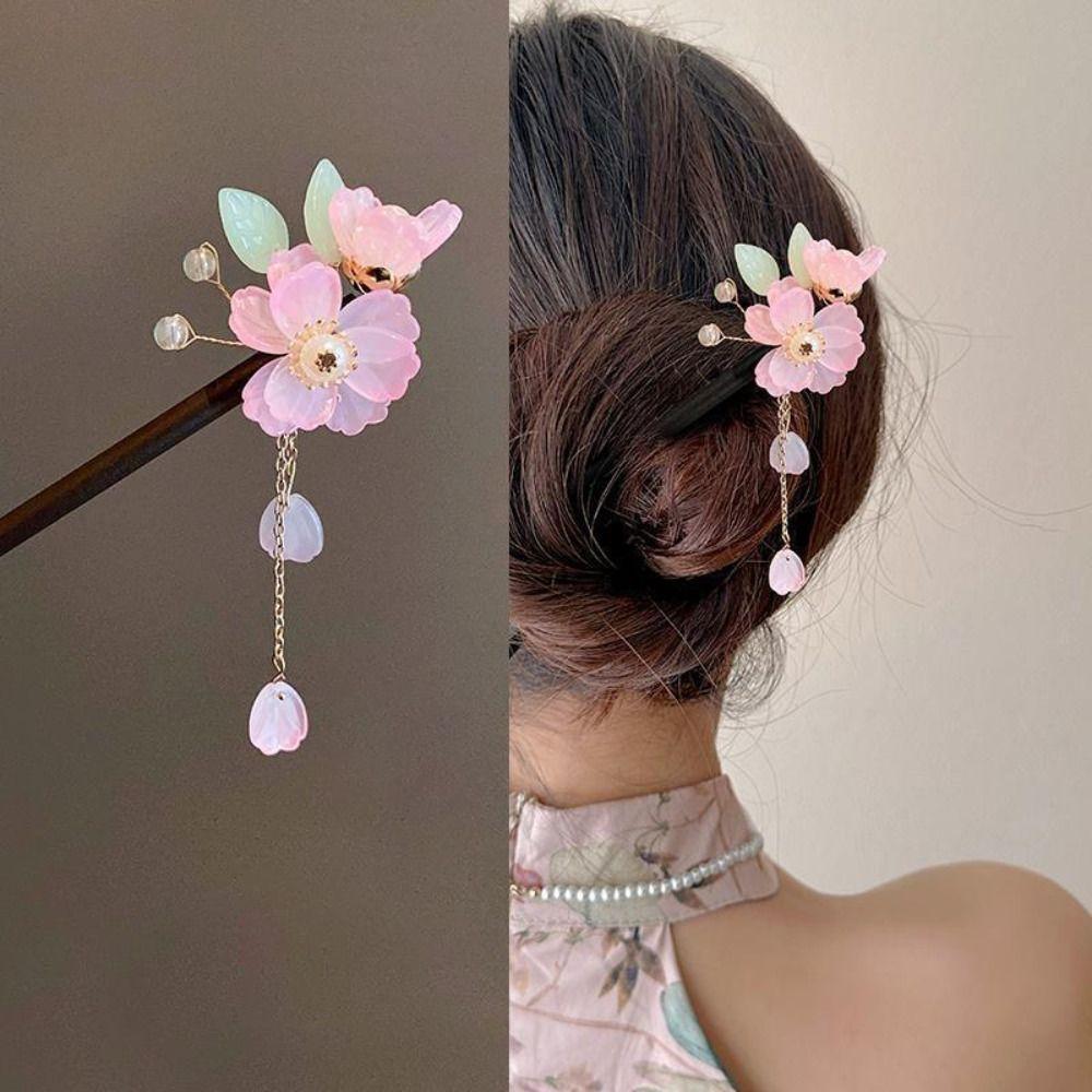 National Style Vintage Winding Flower Hairpin Classical Handmade Wooden Hair Stick Elegant Chinese Style Hanfu Headwear Women