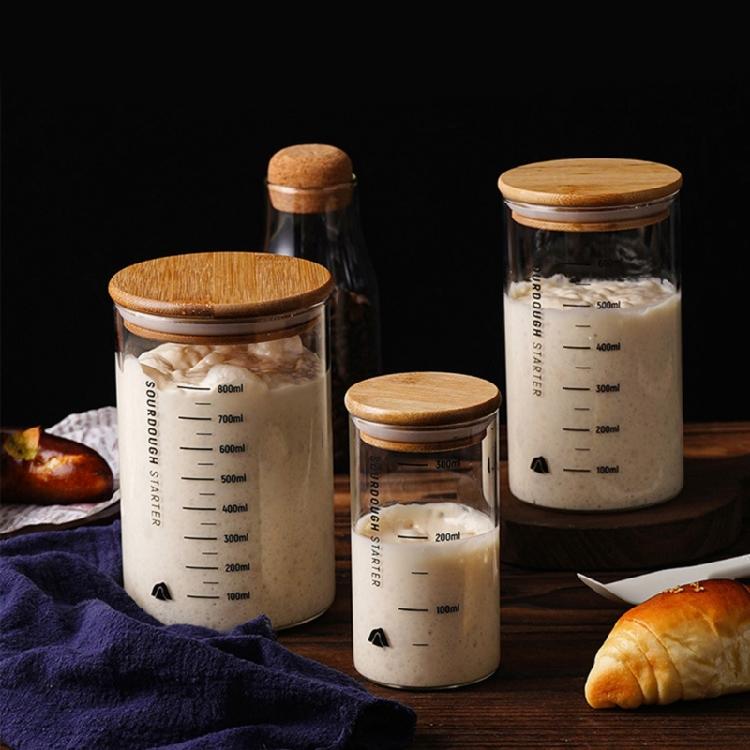 Банка для ферментации закваски с деревянной крышкой Прозрачная стеклянная емкость для стартера закваски Герметичная банка для теста Аксессуары для выпечки