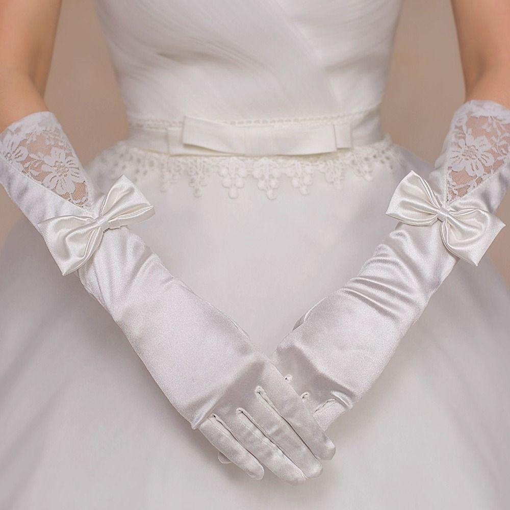 Handmade Wedding Gloves Lace Trimmed Satin Gloves Designed Bride Gloves Formal Occasions