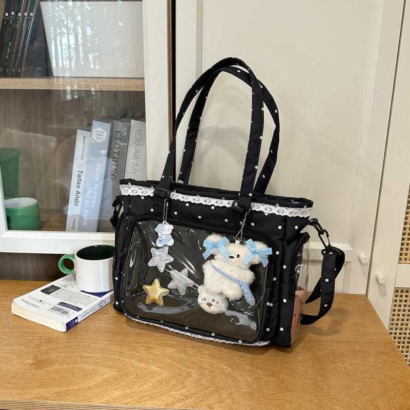 Кружевная прозрачная сумка в горошек, на плечо, для учеников средней школы