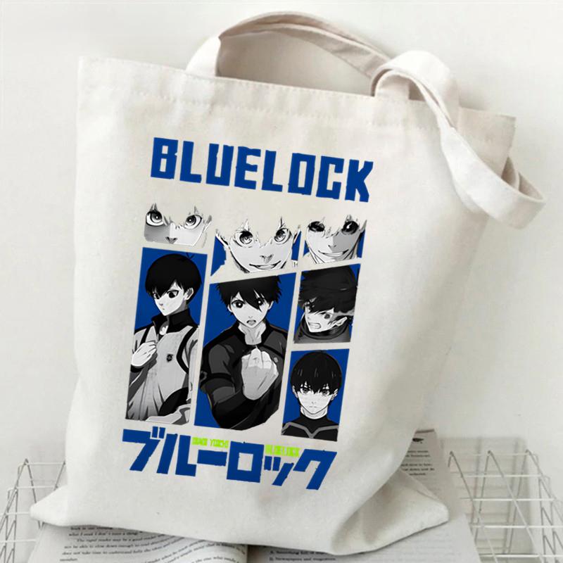 Сумки на плечо в стиле аниме для женщин, синяя сумка-тоут с принтом замка, многоразовые сумки для покупок, холщовые сумки