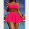 New Sexy 3-piece Bikini Set Solid Thong Swimsuit with Skirt Cover Up Adjustable Women's Bathing Suit Beachwear
