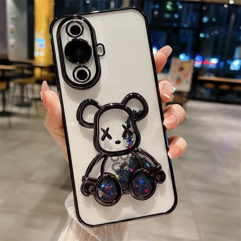 Блестящий чехол с мультяшным медведем и зыбучим песком для Huawei Nova 11 Reno 10 9 Pro Mate 60 50 40 30 Pro P60 P40 Pro, прозрачная пленка для камеры, мягкий чехол