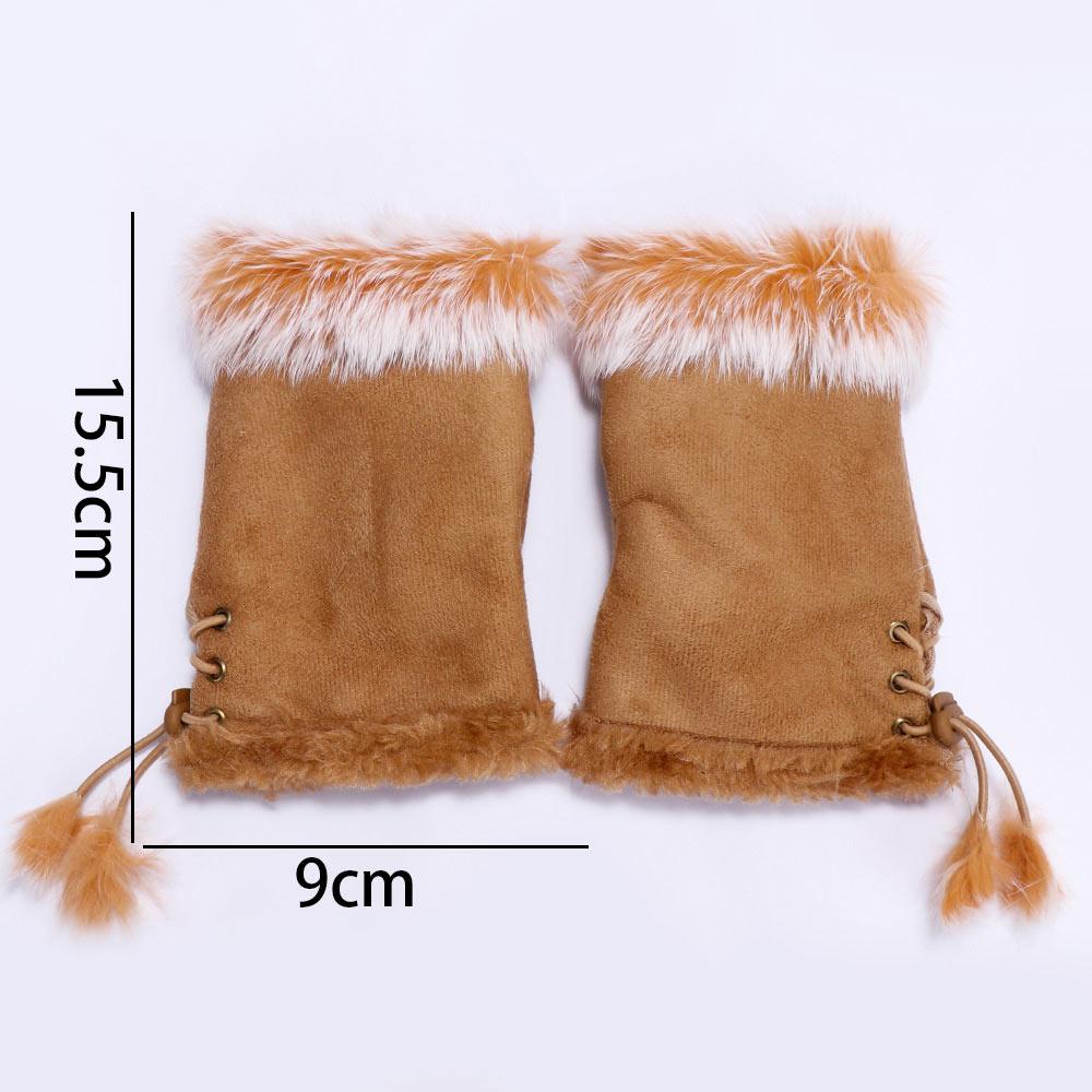 Girls Gift New Genuine Trim Color Wrist Winter Fashion Fingerless Women Gloves Rabbit Fur