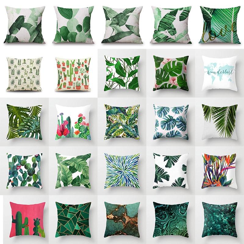 Роскошная хлопково-льняная наволочка с зелеными листьями для декора дивана и автомобиля
