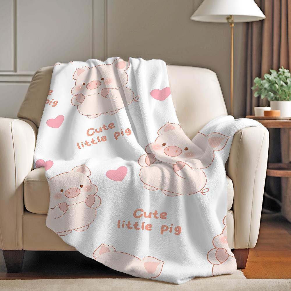 Cute Pig Pink Fleece Blanket Warm And Soft Suitable For Bedroom Living Room Sofa Bed Office Travel Camping