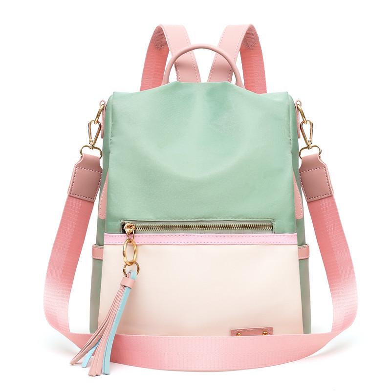 Yogodlns Women Girl's Patchwork Contrast Color Nylon Backpack Travel School Bag Shoulder Bag Rucksack Bookbag New