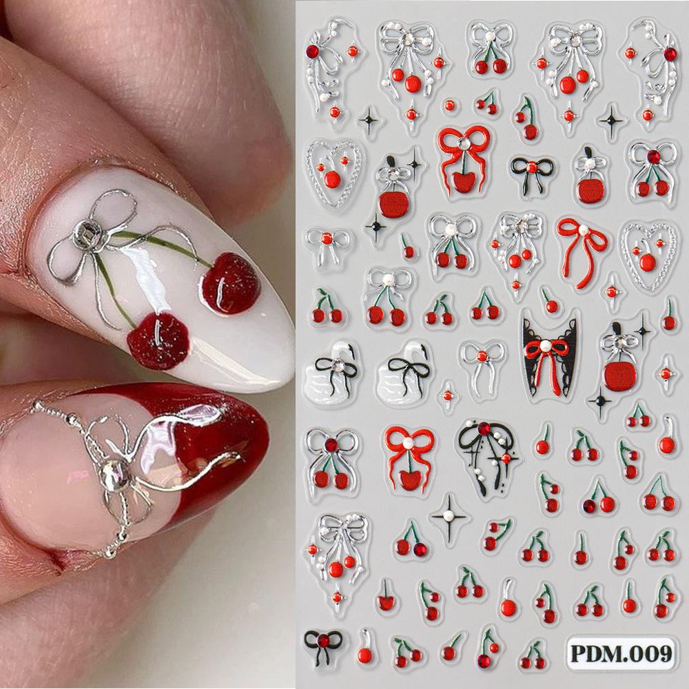 Nail Art Sticker Relief Three-Dimensional Crystal Diamond Jelly Cherry Strawberry Love Bow Point Diamond Adhesive Sticker