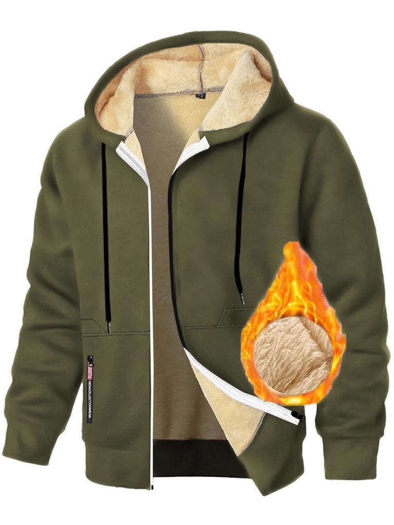 Осень Новая Мужская Повседневная Флисовая Толстовка с Капюшоном на Молнии Однотонная Теплая Спортивная Одежда Мужская Модная Верхняя Одежда