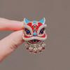 Elegant Red and Blue Lion Brooch: Chinese-Style Festive 3D Corsage Pin