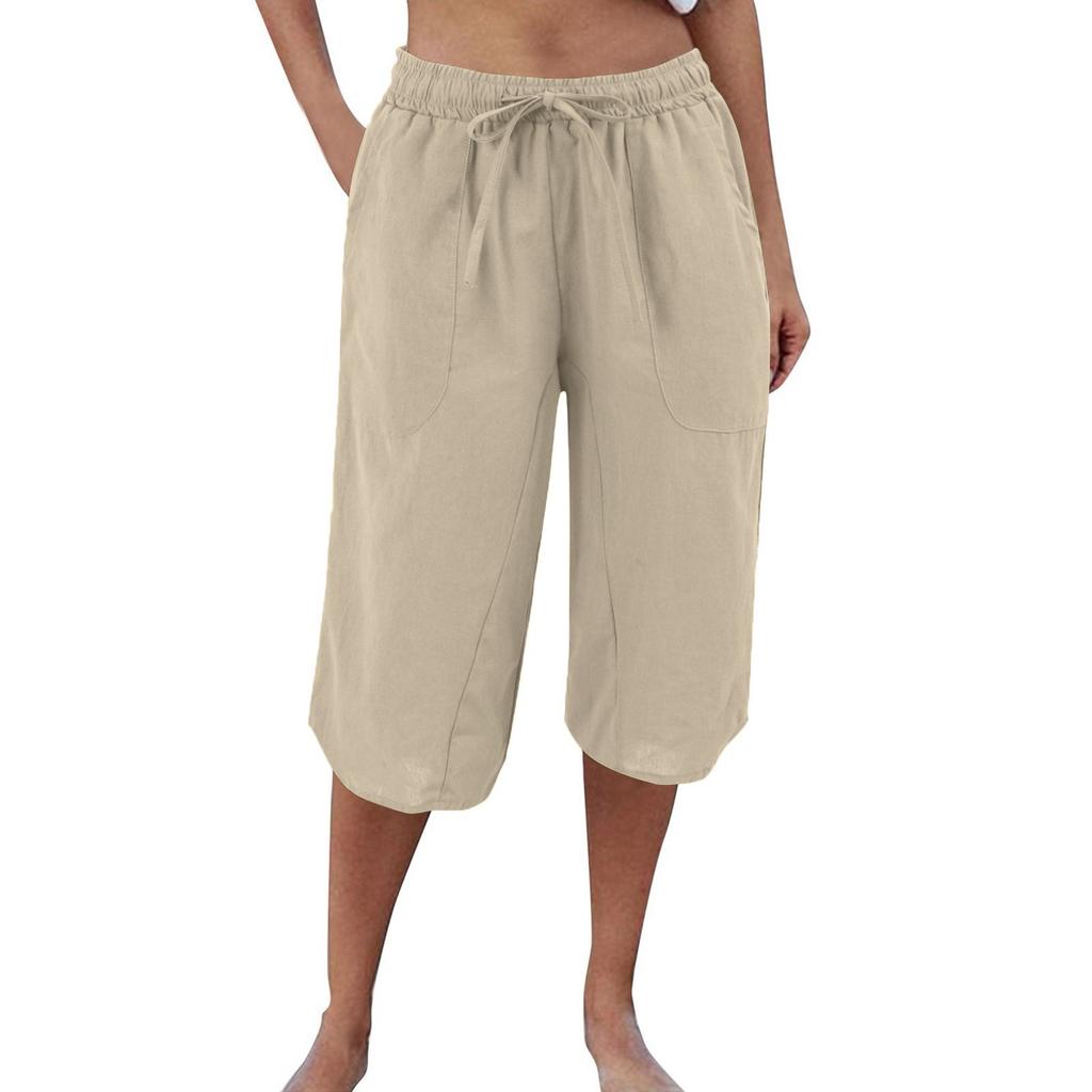 Женские повседневные брюки из хлопка и пеньки с высокой талией и широкими штанинами на шнурке