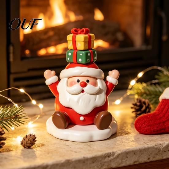 Small Christmas Figurines for Cabinet Resin Figurine, Cute Clay Style Santa Snowman Gingerbread Man Exquisite Craft Shelf Statue, Festive Holiday